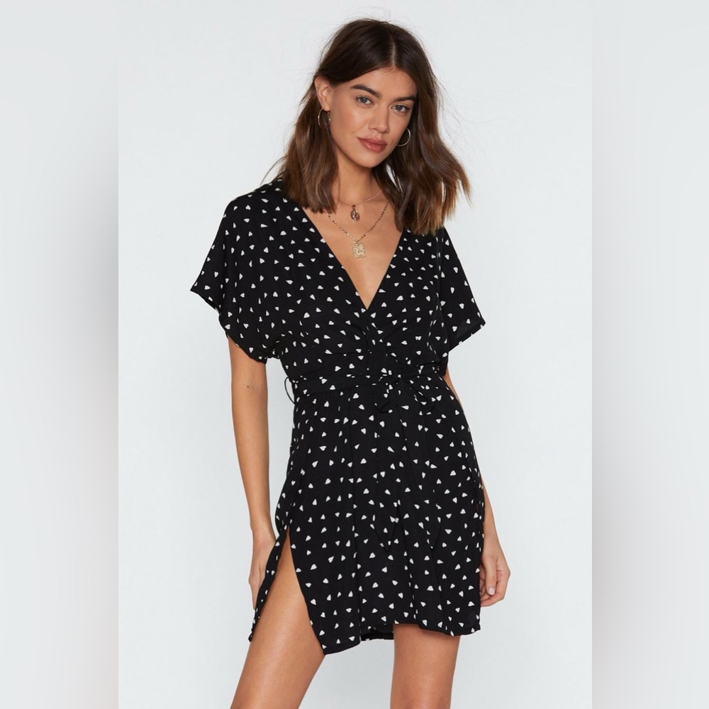 NWOT Nasty Gal Black Heart Sundress with V-Neck and Dolman Sleeves